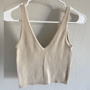 Cream V-Neck Cropped Tank Top